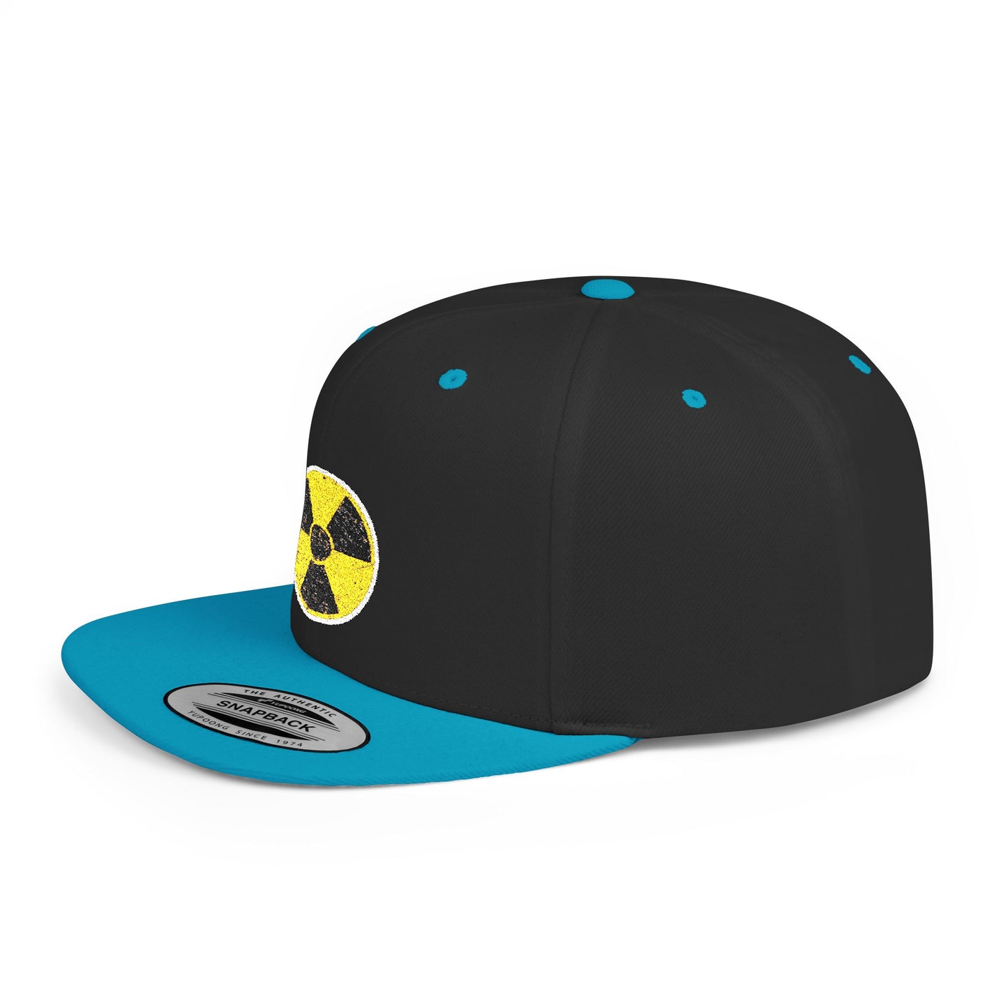 Radiation Symbol Flat Bill Snapback Cap, Trendy Adjustable Hat, Streetwear Accessory, Summer Festival Gear, Unique Gift for Him/Her