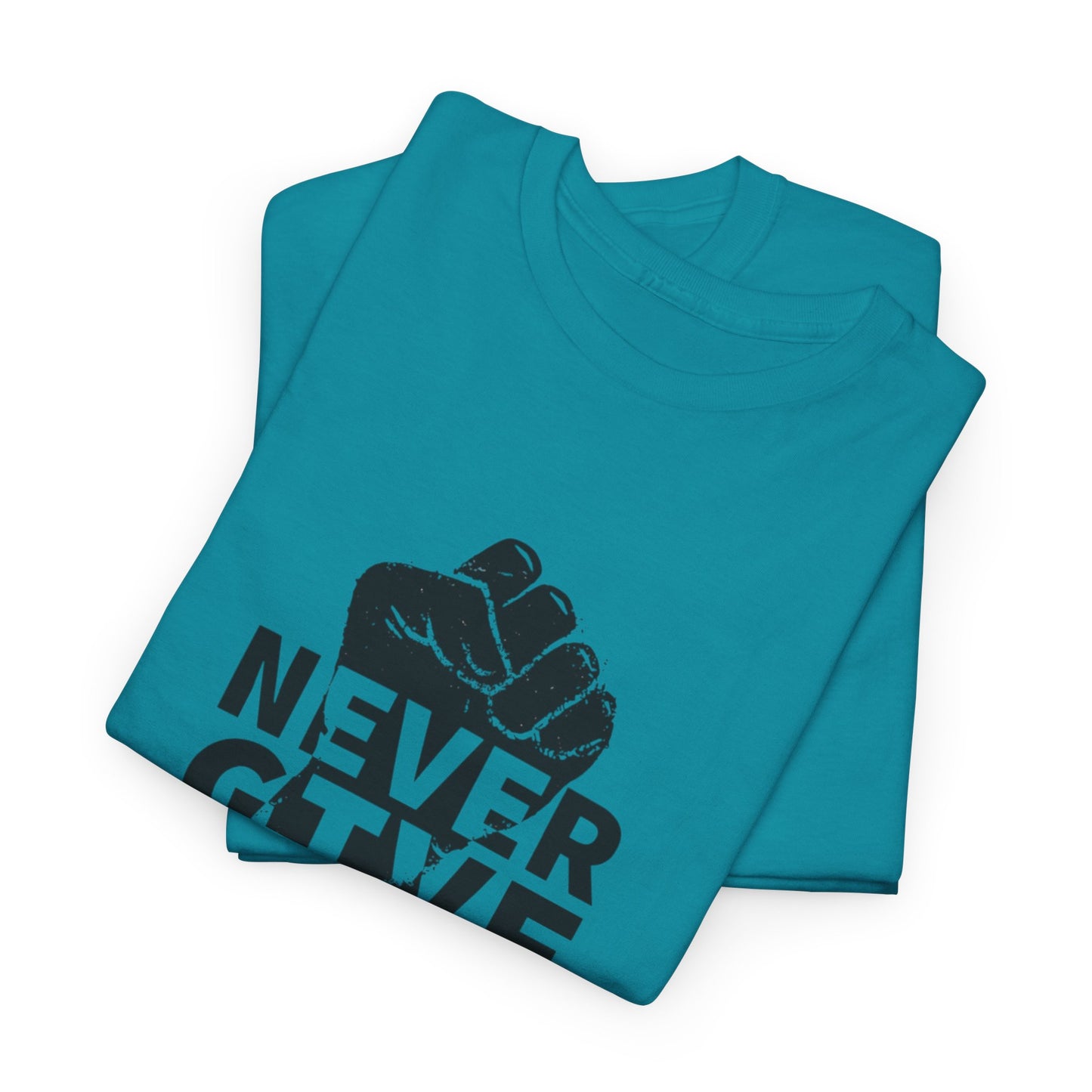 Inspirational Heavy Cotton Tee - "Never Give Up", Motivational Shirt, Gift for Personal Growth, Encouragement Tee, Casual Wear