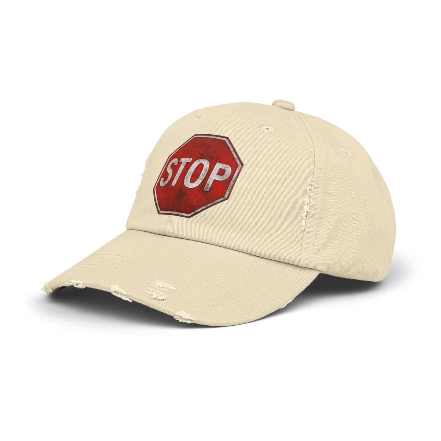 Distressed Stop Sign Cap, Unisex Cap, Casual Headwear, Summer Accessory, Vintage Style, Unique Gift Idea