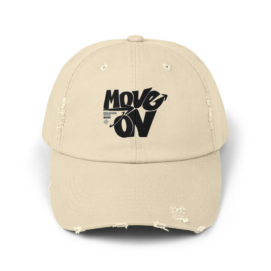 Motivational Distressed Cap: Move On, Casual Hat, Outdoor Gear, Gift for Graduates, Trendy Accessories
