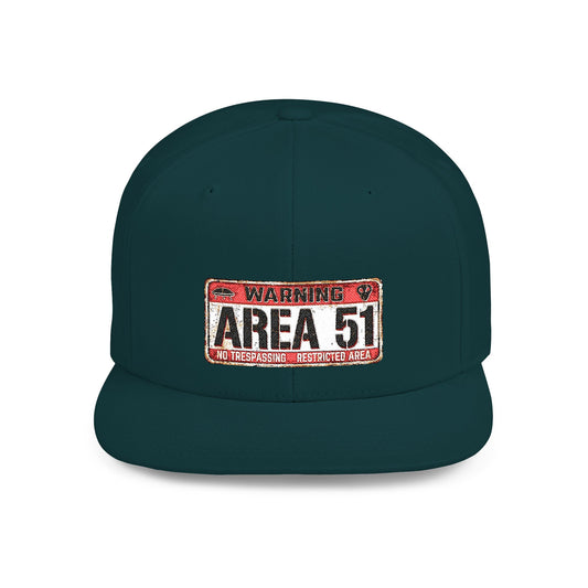 Area 51 Flat Bill Snapback Hat, UFO Fan Gear, Alien Enthusiast Cap, Unique Gift for Sci-Fi Lovers, Cool Statement Accessory