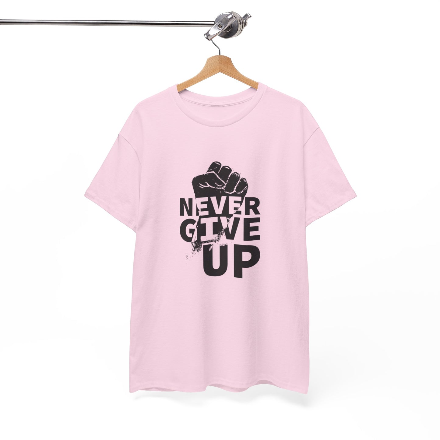 Inspirational Heavy Cotton Tee - "Never Give Up", Motivational Shirt, Gift for Personal Growth, Encouragement Tee, Casual Wear