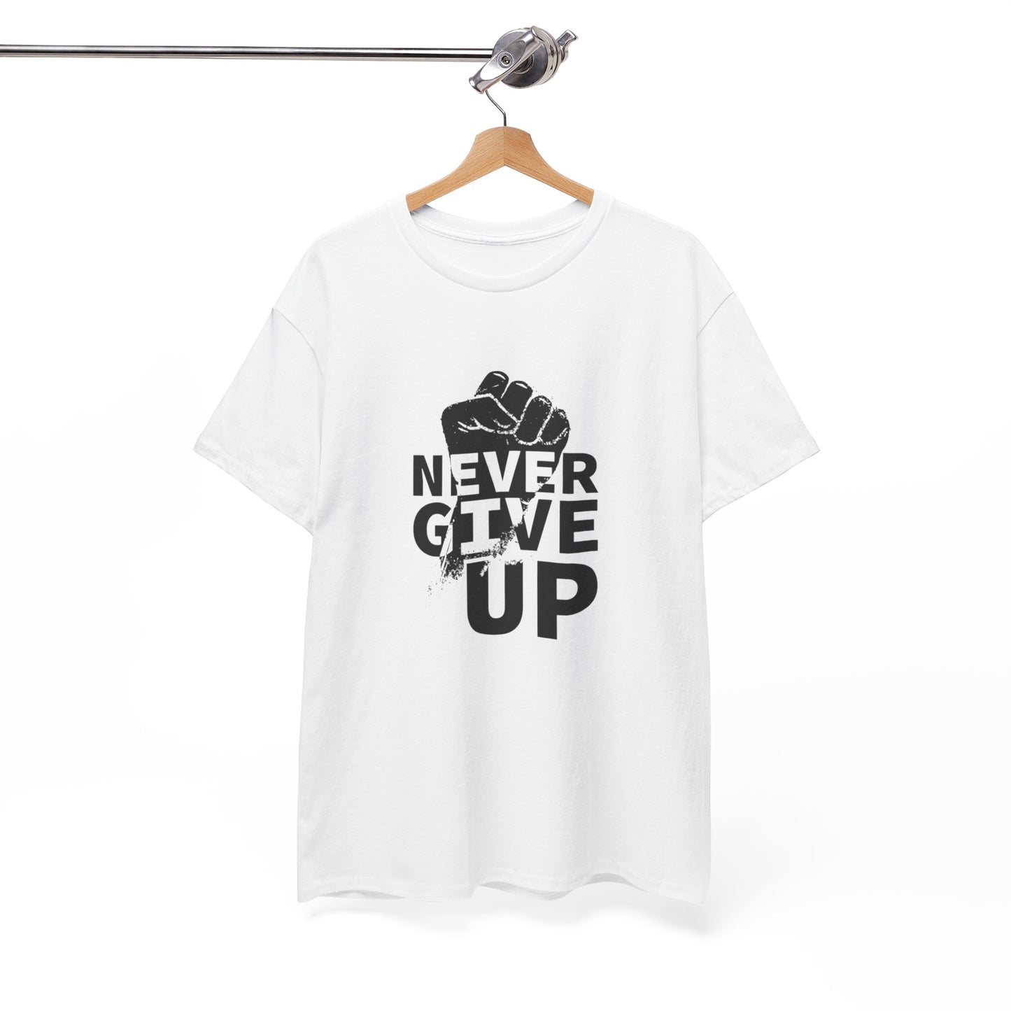Inspirational Heavy Cotton Tee - "Never Give Up", Motivational Shirt, Gift for Personal Growth, Encouragement Tee, Casual Wear