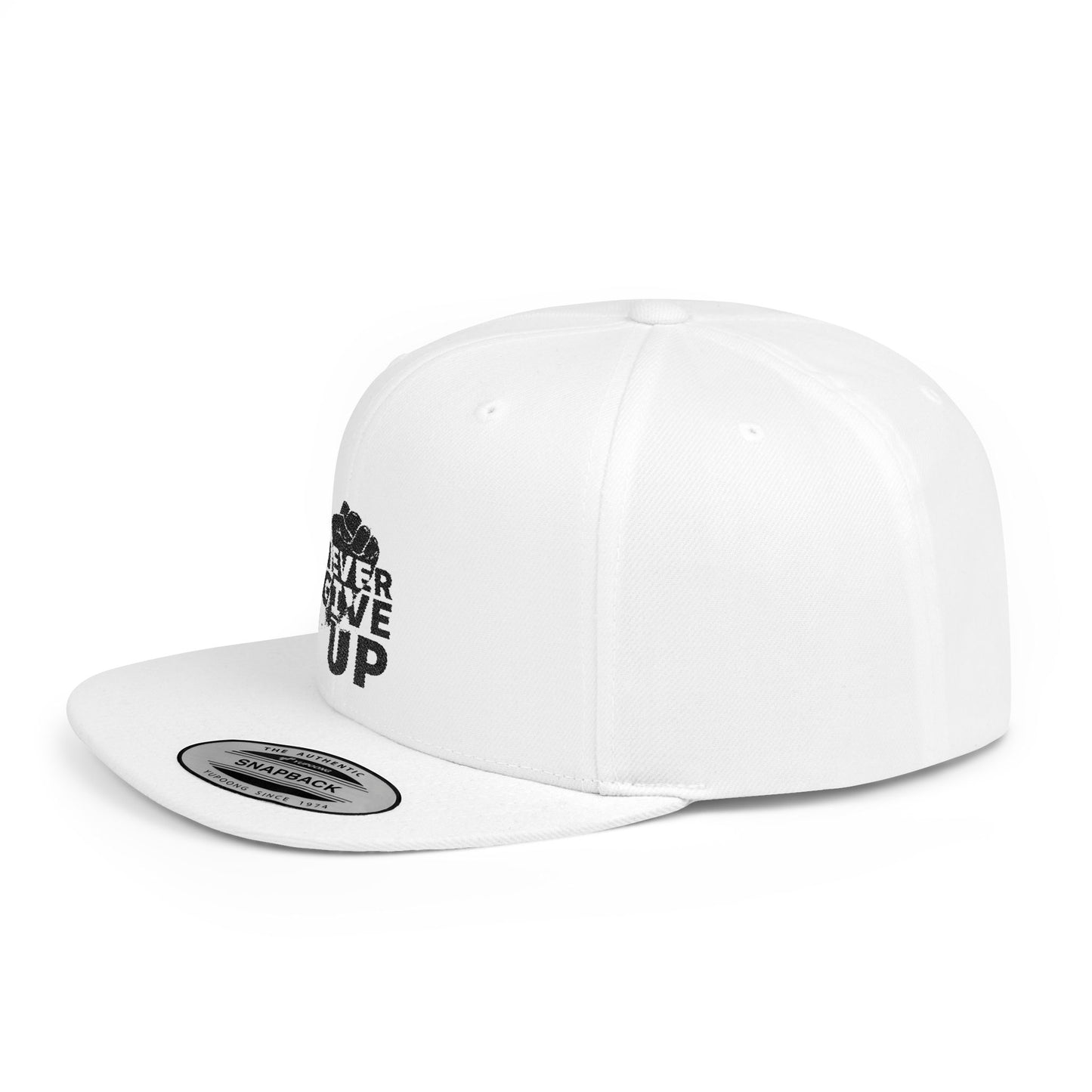 Never Give Up Flat Bill Snapback Cap, Motivational Hat, Streetwear Accessory, Gift for Him/Her, Unisex Fashion