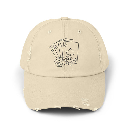 Poker Hand Distressed Cap | Fun Hat for Gamers, Casino Nights, Casual Style, Gift for Him/Her, Unique Accessories