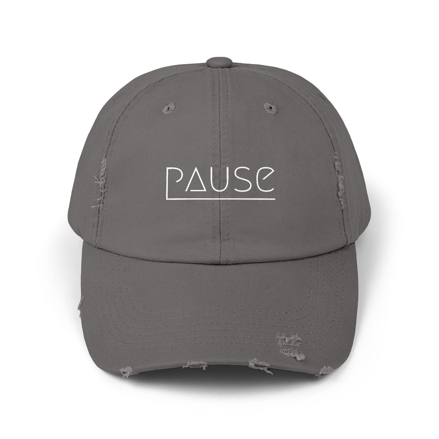 Unisex Distressed Cap with 'Pause' Design - Trendy Fashion Accessory, Perfect for Relaxation, Casual Wear, Gift for Friends, Stylish Gift