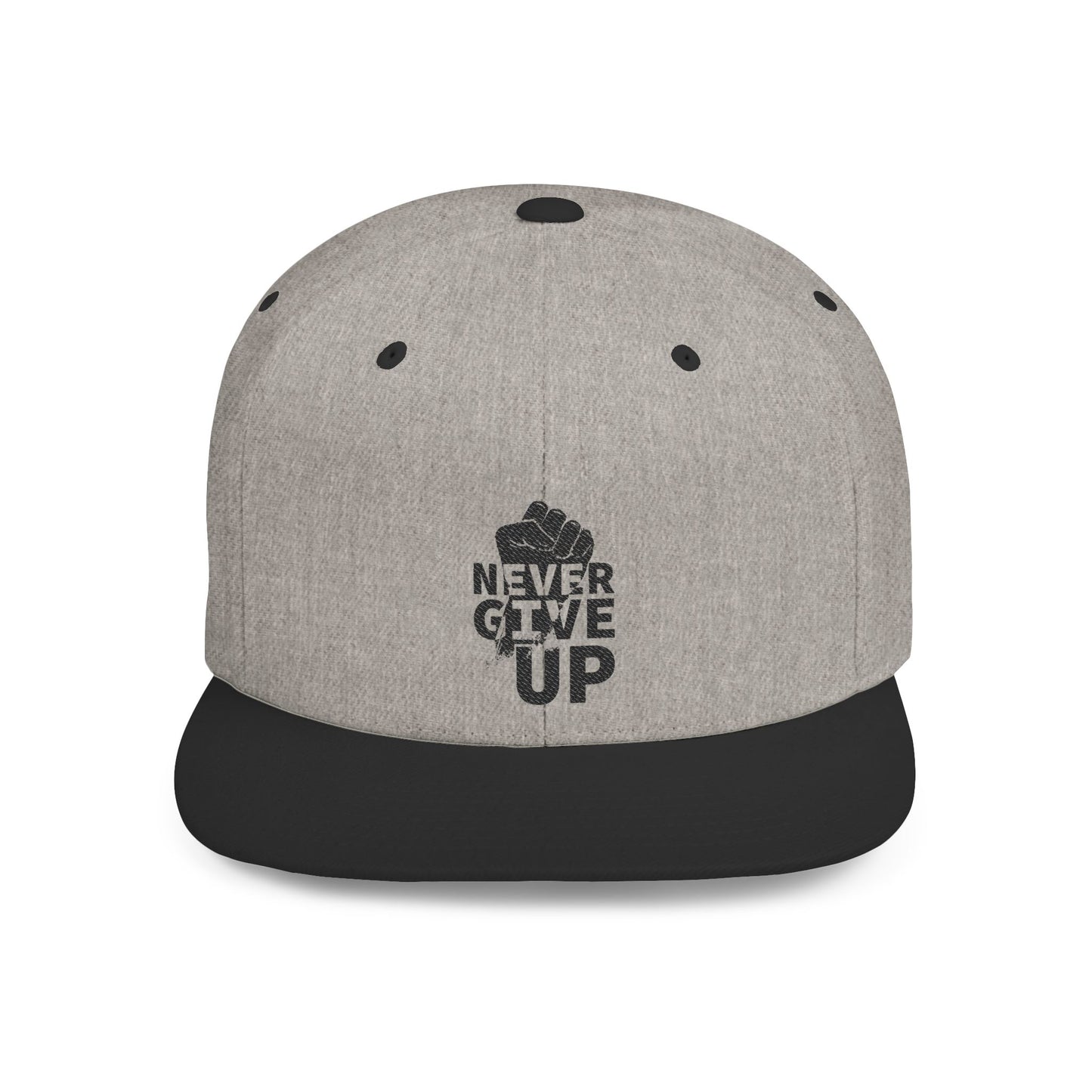 Never Give Up Flat Bill Snapback Cap, Motivational Hat, Streetwear Accessory, Gift for Him/Her, Unisex Fashion