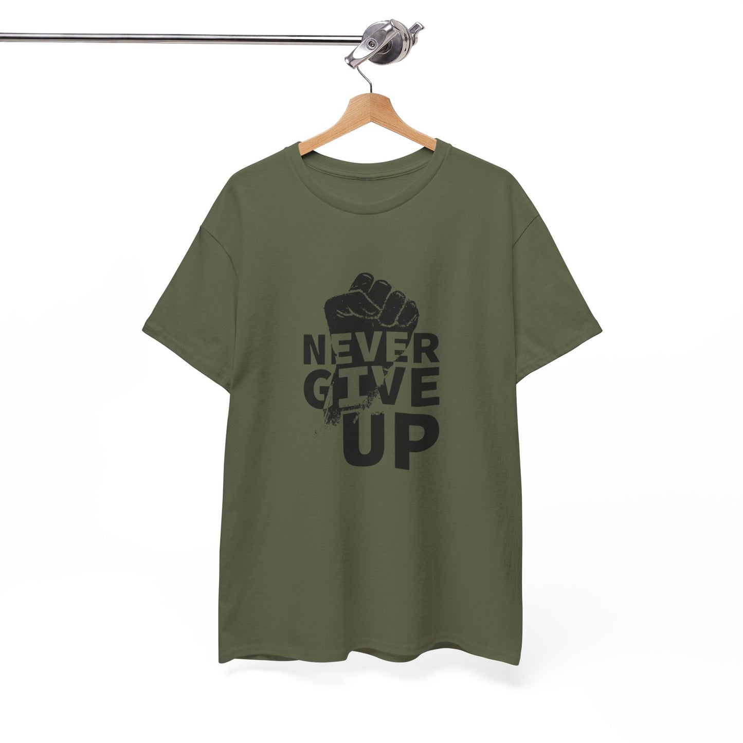 Inspirational Heavy Cotton Tee - "Never Give Up", Motivational Shirt, Gift for Personal Growth, Encouragement Tee, Casual Wear