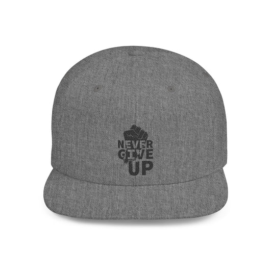 Never Give Up Flat Bill Snapback Cap, Motivational Hat, Streetwear Accessory, Gift for Him/Her, Unisex Fashion