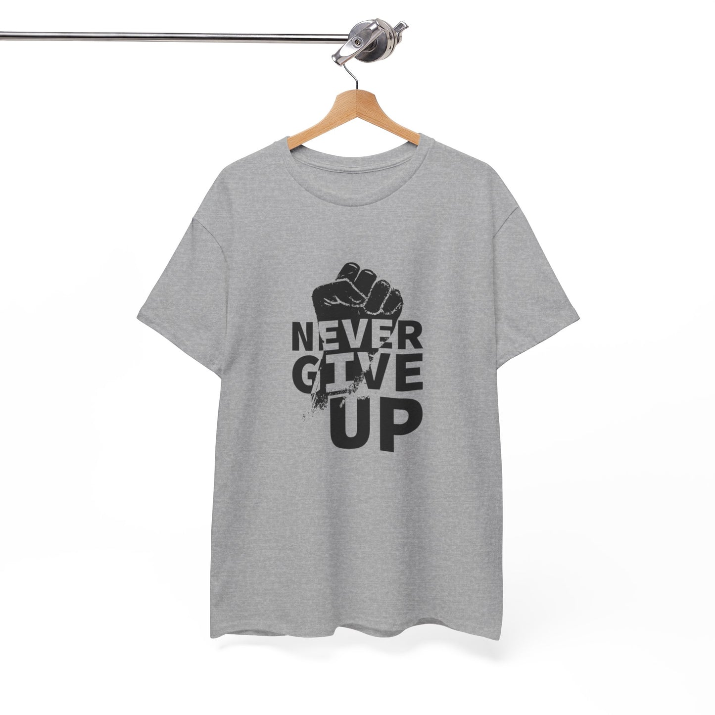 Inspirational Heavy Cotton Tee - "Never Give Up", Motivational Shirt, Gift for Personal Growth, Encouragement Tee, Casual Wear