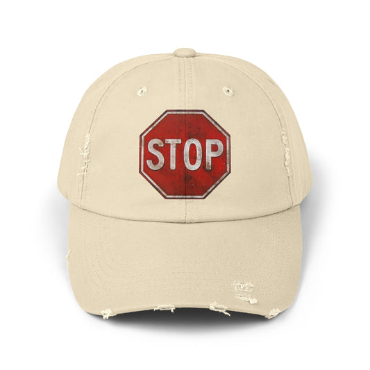 Distressed Stop Sign Cap, Unisex Cap, Casual Headwear, Summer Accessory, Vintage Style, Unique Gift Idea