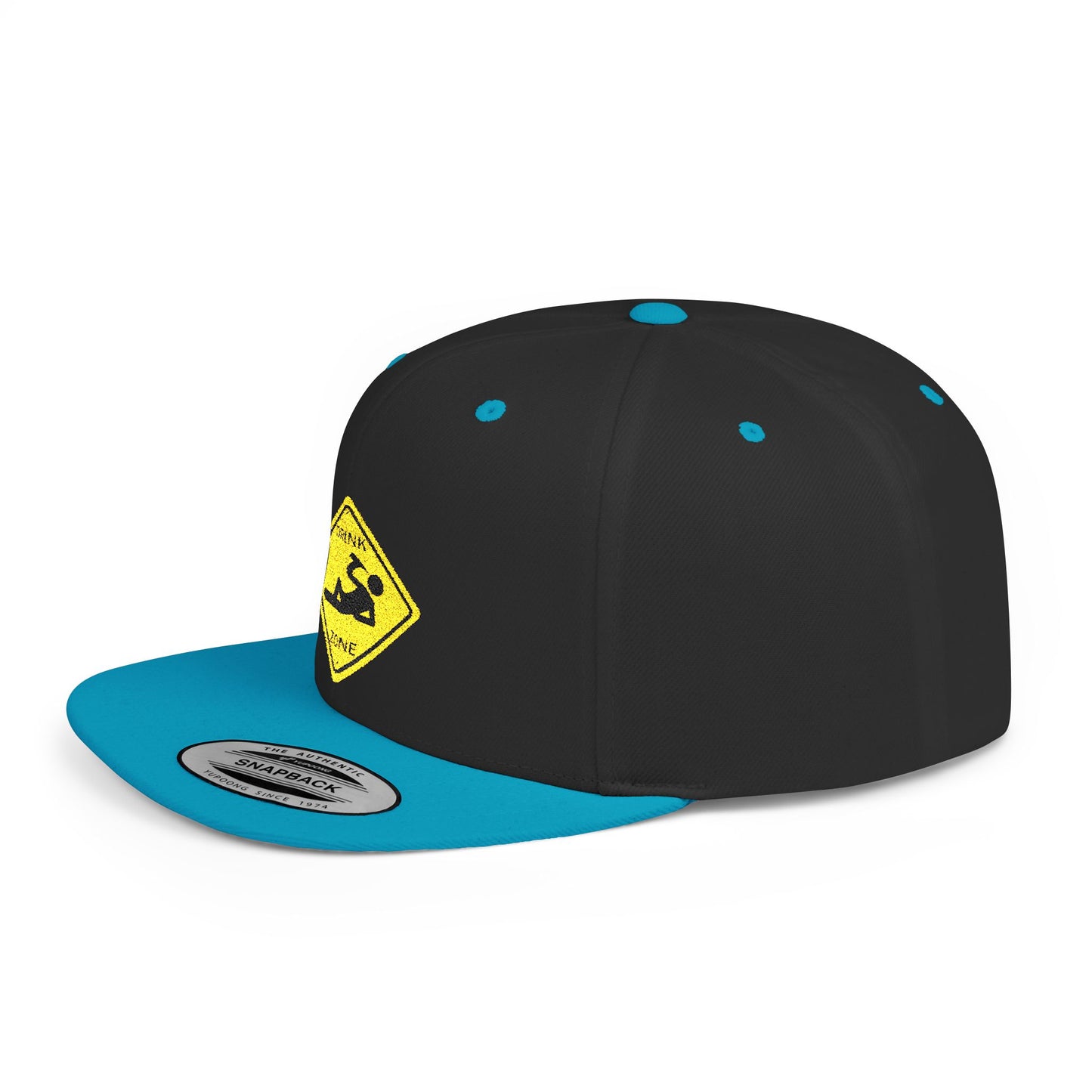 Playful Safety Symbol Flat Bill Snapback Hat, Trendy Cap for Outdoor Lovers, Perfect Gift for Construction Workers, Unique Hats