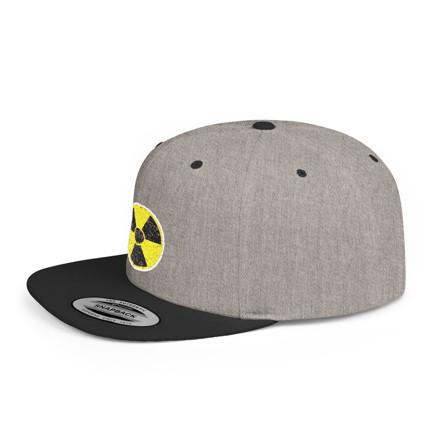 Radiation Symbol Flat Bill Snapback Cap, Trendy Adjustable Hat, Streetwear Accessory, Summer Festival Gear, Unique Gift for Him/Her