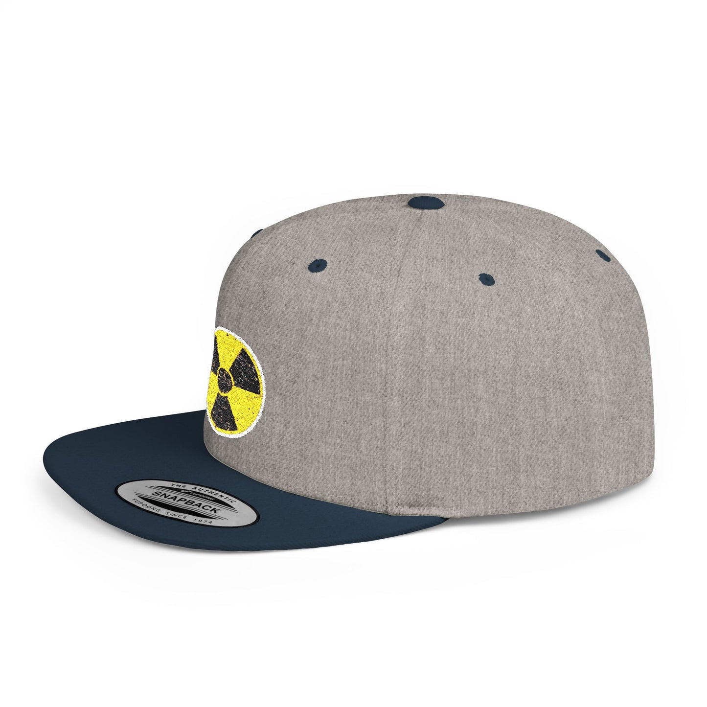 Radiation Symbol Flat Bill Snapback Cap, Trendy Adjustable Hat, Streetwear Accessory, Summer Festival Gear, Unique Gift for Him/Her