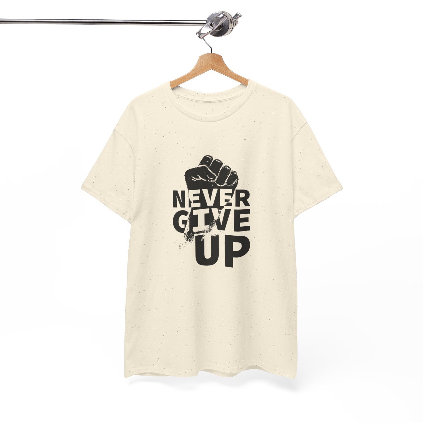 Inspirational Heavy Cotton Tee - "Never Give Up", Motivational Shirt, Gift for Personal Growth, Encouragement Tee, Casual Wear