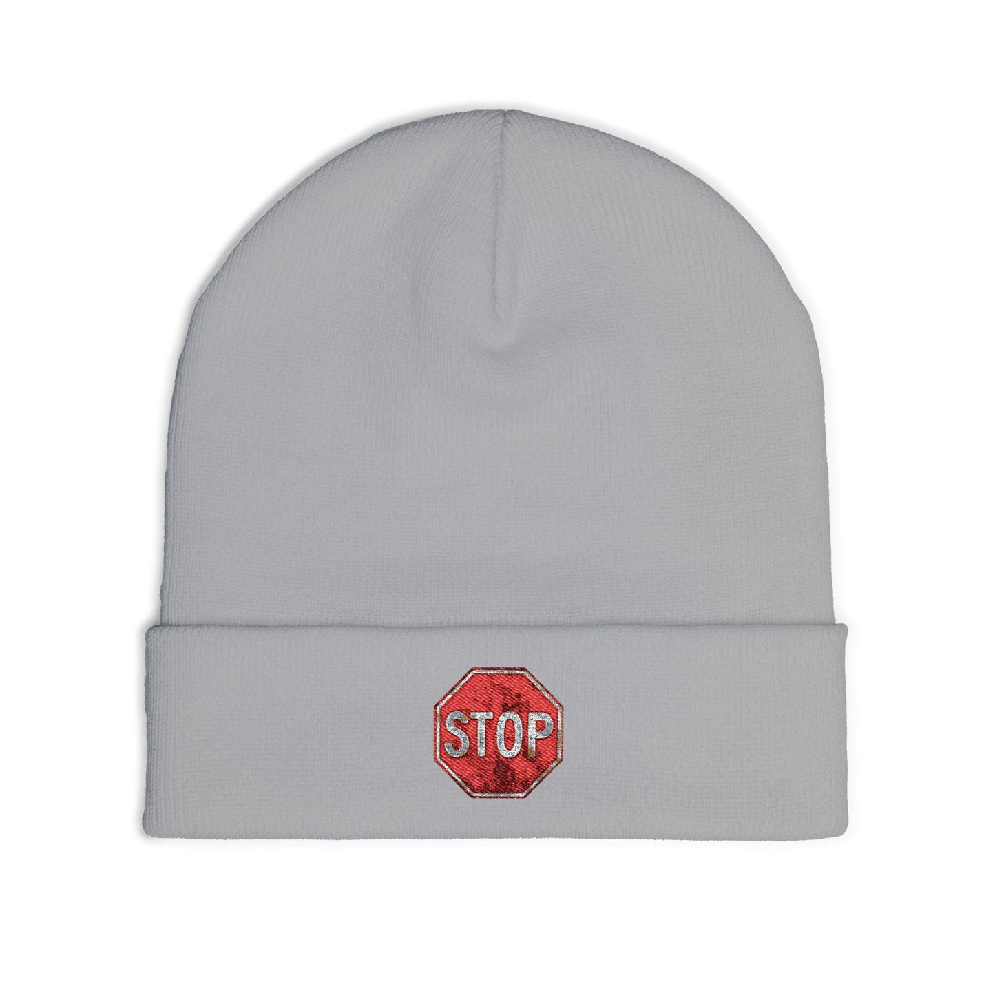 Embroidered Stop Sign Knit Beanie for Cold Weather Fashion, Gift for Him/Her, Trendy Winter Accessory, Cozy Beanie Hat, Unique Streetwear