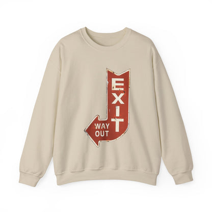 Retro Exit Sign Crewneck Sweatshirt, Unisex Comfortable Hoodie, Casual Streetwear, Perfect Gift for Art Lovers, Vintage Style Apparel