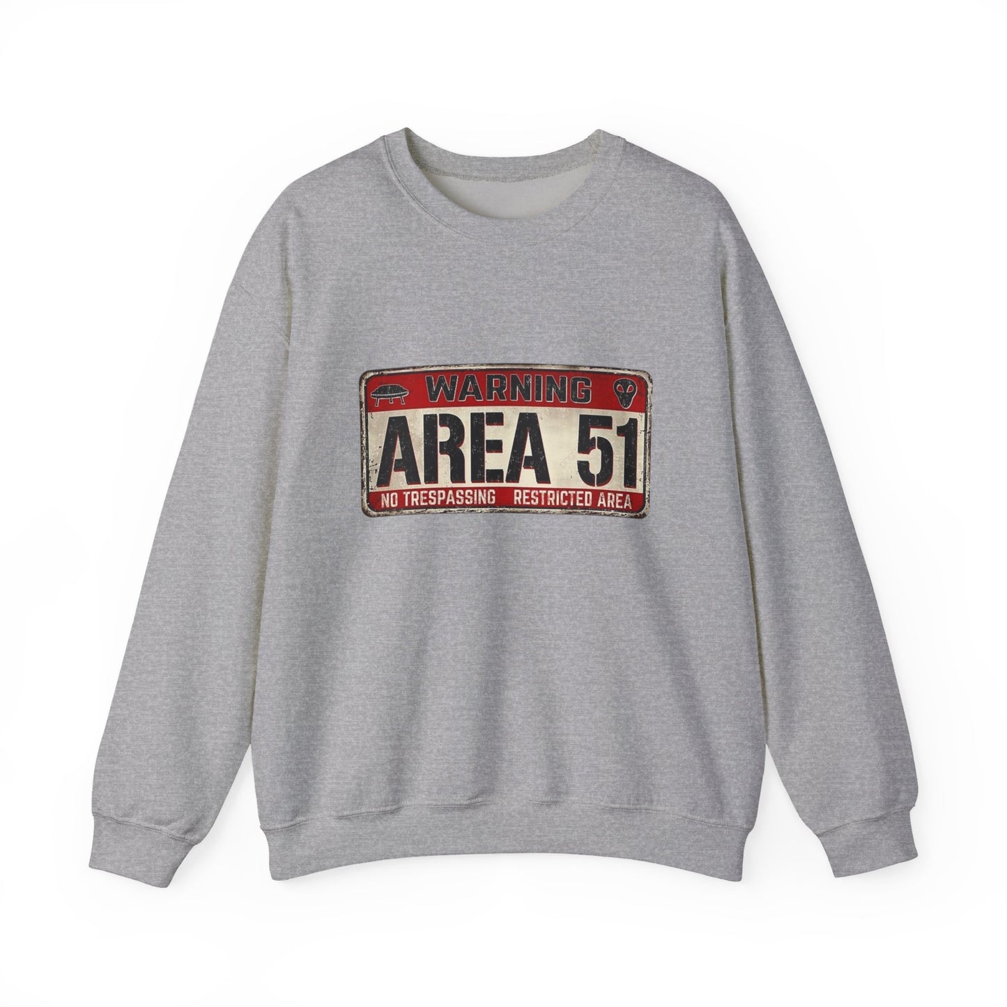 Area 51 Warning Crewneck Sweatshirt - Unisex Fashion, Urban Style, Casual Comfort, Alien Enthusiast Gift, Halloween Costume