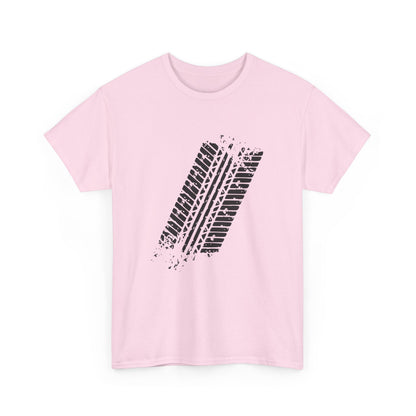 Stylish Heavy Cotton Tee with Bold Tire Track Design | Casual Wear, Streetwear, Gift for Car Lovers, Trendy T-Shirt, Everyday