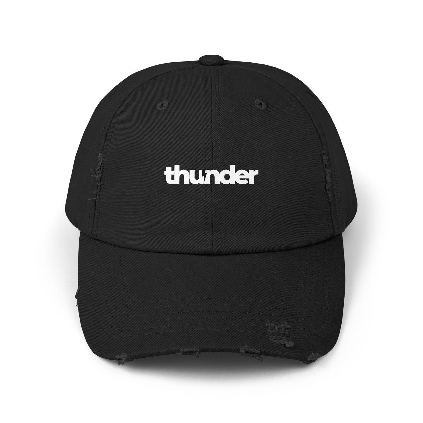 Unisex Distressed Cap with 'thunder' Text | Casual Streetwear Hat, Gift for Him/Her, Cool Summer Accessory, Trendy Outdoors Hat