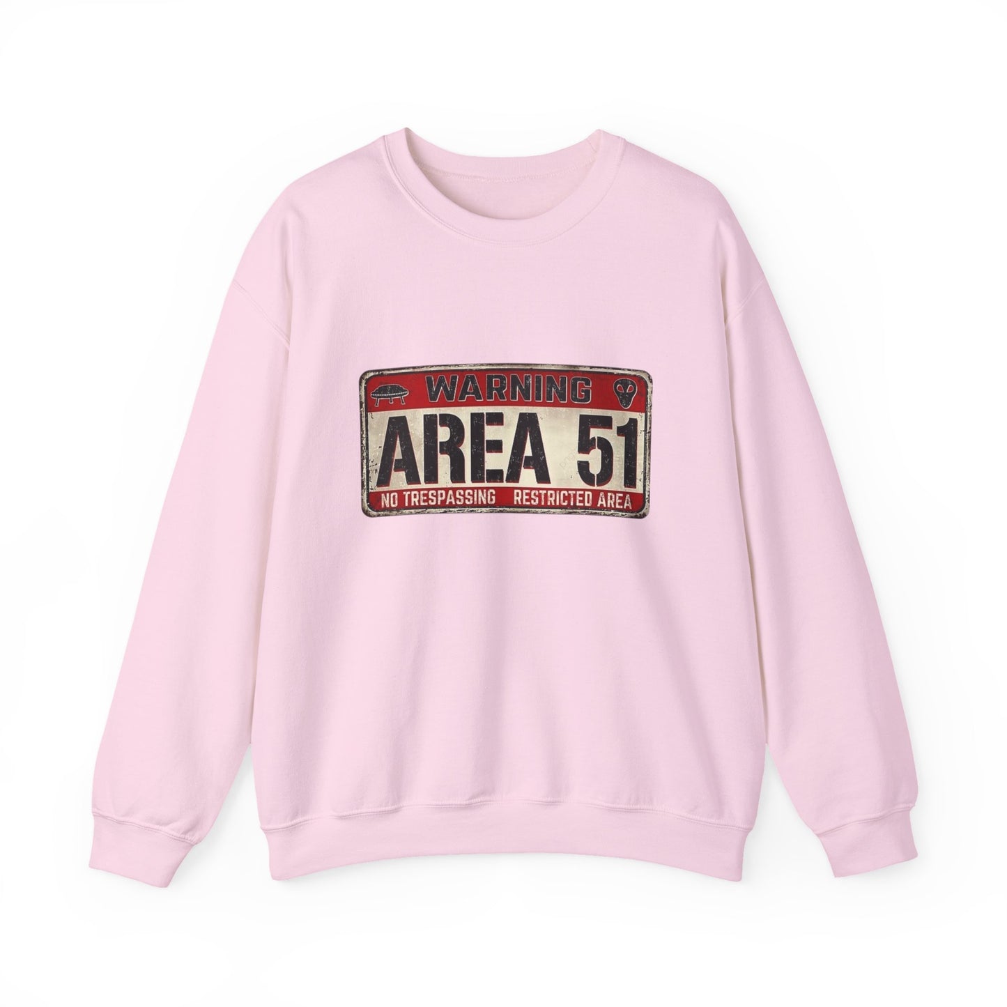 Area 51 Warning Crewneck Sweatshirt - Unisex Fashion, Urban Style, Casual Comfort, Alien Enthusiast Gift, Halloween Costume