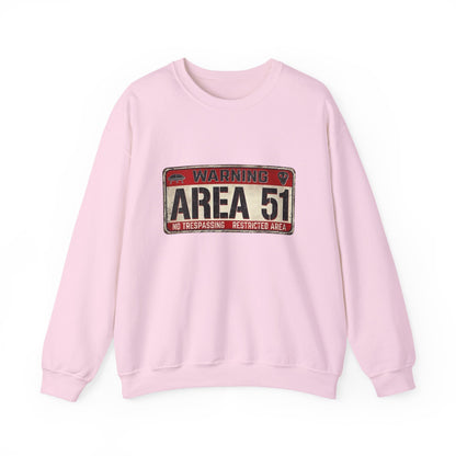 Area 51 Warning Crewneck Sweatshirt - Unisex Fashion, Urban Style, Casual Comfort, Alien Enthusiast Gift, Halloween Costume