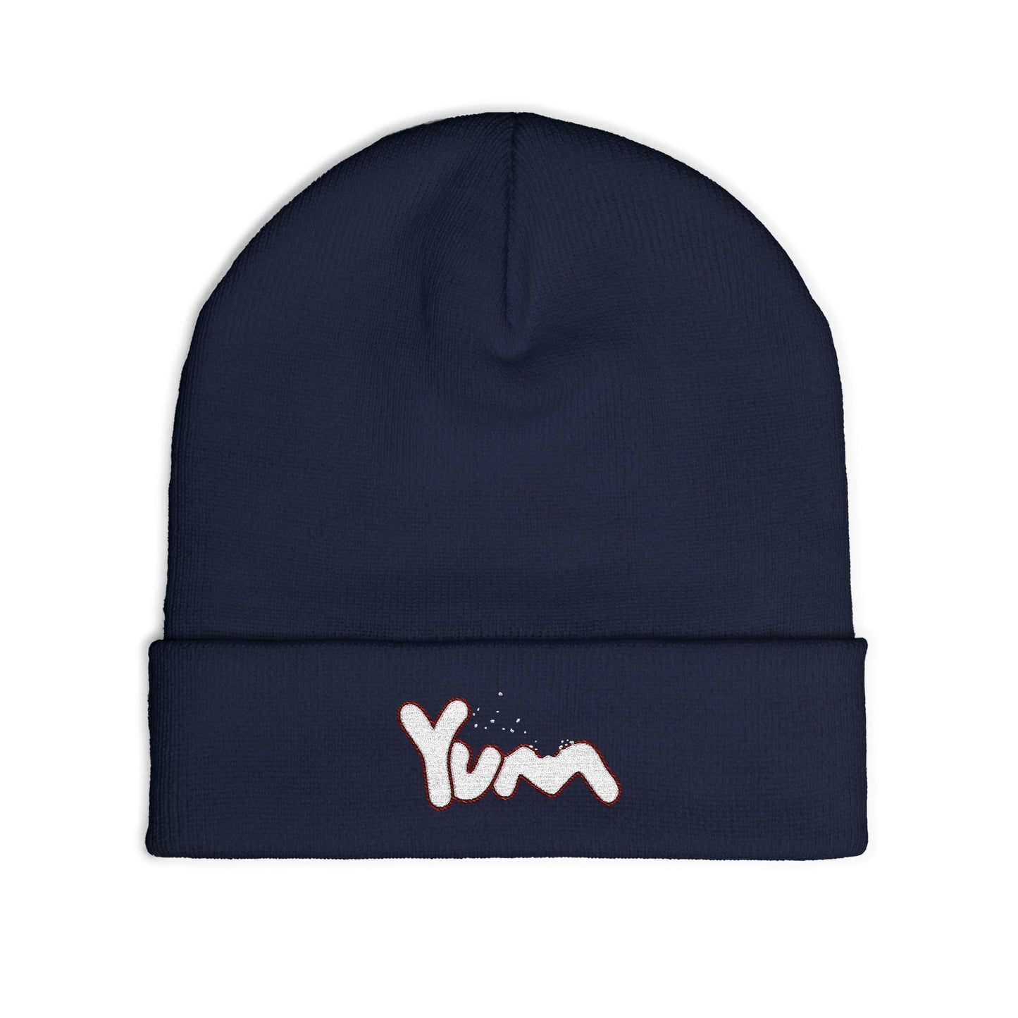 Cozy Knit Beanie with 'Yum' Embroidery, Winter Hat, Gift for Food Lovers, Casual Fashion Accessory, Perfect for Outdoor Activities