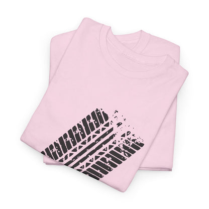 Stylish Heavy Cotton Tee with Bold Tire Track Design | Casual Wear, Streetwear, Gift for Car Lovers, Trendy T-Shirt, Everyday