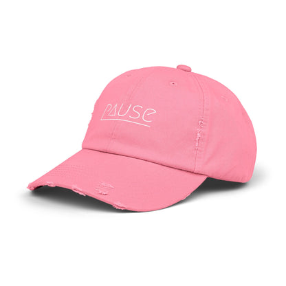 Unisex Distressed Cap with 'Pause' Design - Trendy Fashion Accessory, Perfect for Relaxation, Casual Wear, Gift for Friends, Stylish Gift
