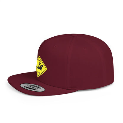 Playful Safety Symbol Flat Bill Snapback Hat, Trendy Cap for Outdoor Lovers, Perfect Gift for Construction Workers, Unique Hats