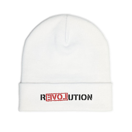 Stylish Knit Beanie with 'REVOLUTION' Embroidery, Trendy Winter Hat, Gift for Him/Her, Casual Wear, Eco-Friendly Accessory