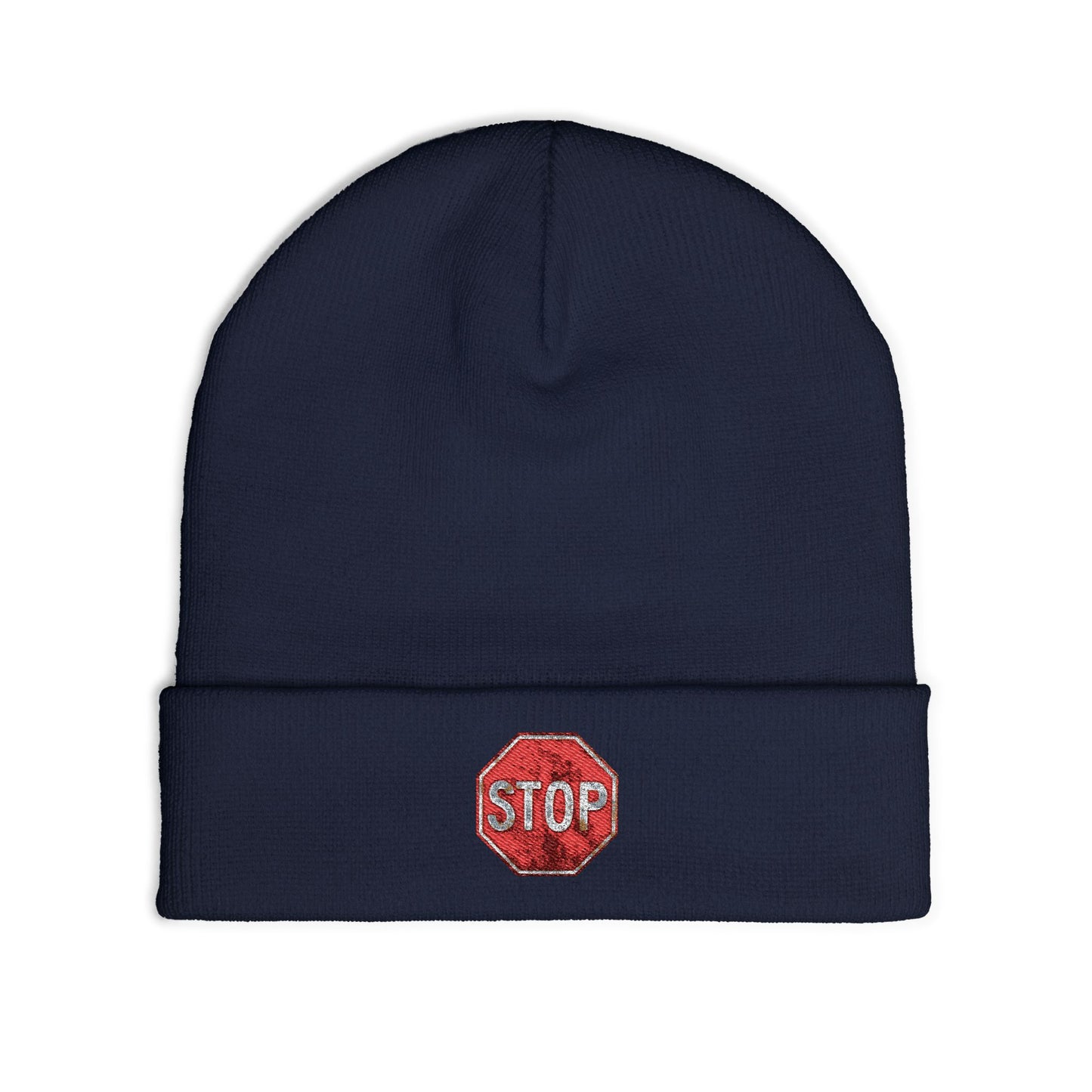 Embroidered Stop Sign Knit Beanie for Cold Weather Fashion, Gift for Him/Her, Trendy Winter Accessory, Cozy Beanie Hat, Unique Streetwear