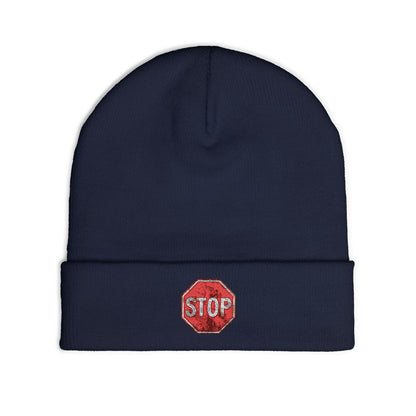 Embroidered Stop Sign Knit Beanie for Cold Weather Fashion, Gift for Him/Her, Trendy Winter Accessory, Cozy Beanie Hat, Unique Streetwear