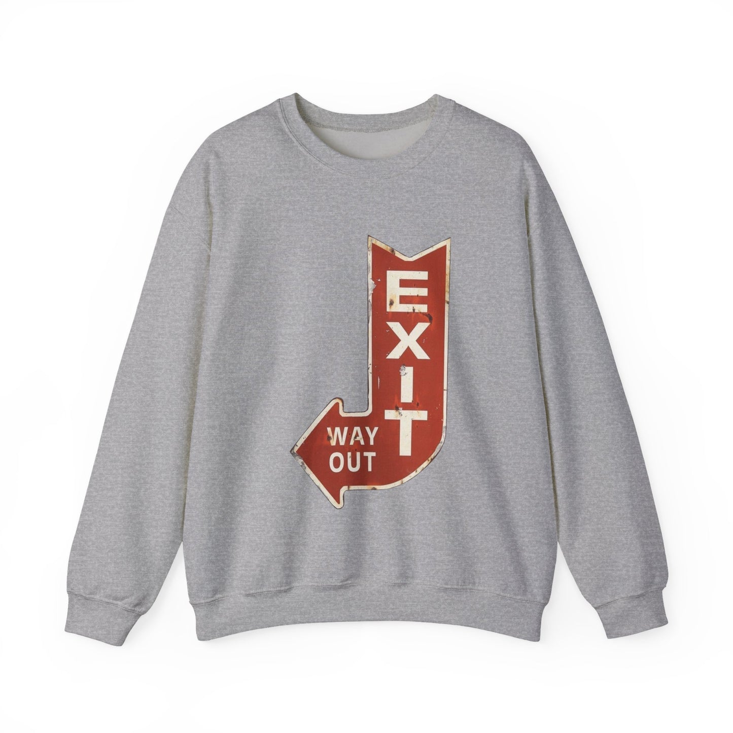 Retro Exit Sign Crewneck Sweatshirt, Unisex Comfortable Hoodie, Casual Streetwear, Perfect Gift for Art Lovers, Vintage Style Apparel