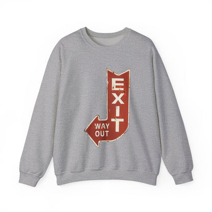 Retro Exit Sign Crewneck Sweatshirt, Unisex Comfortable Hoodie, Casual Streetwear, Perfect Gift for Art Lovers, Vintage Style Apparel