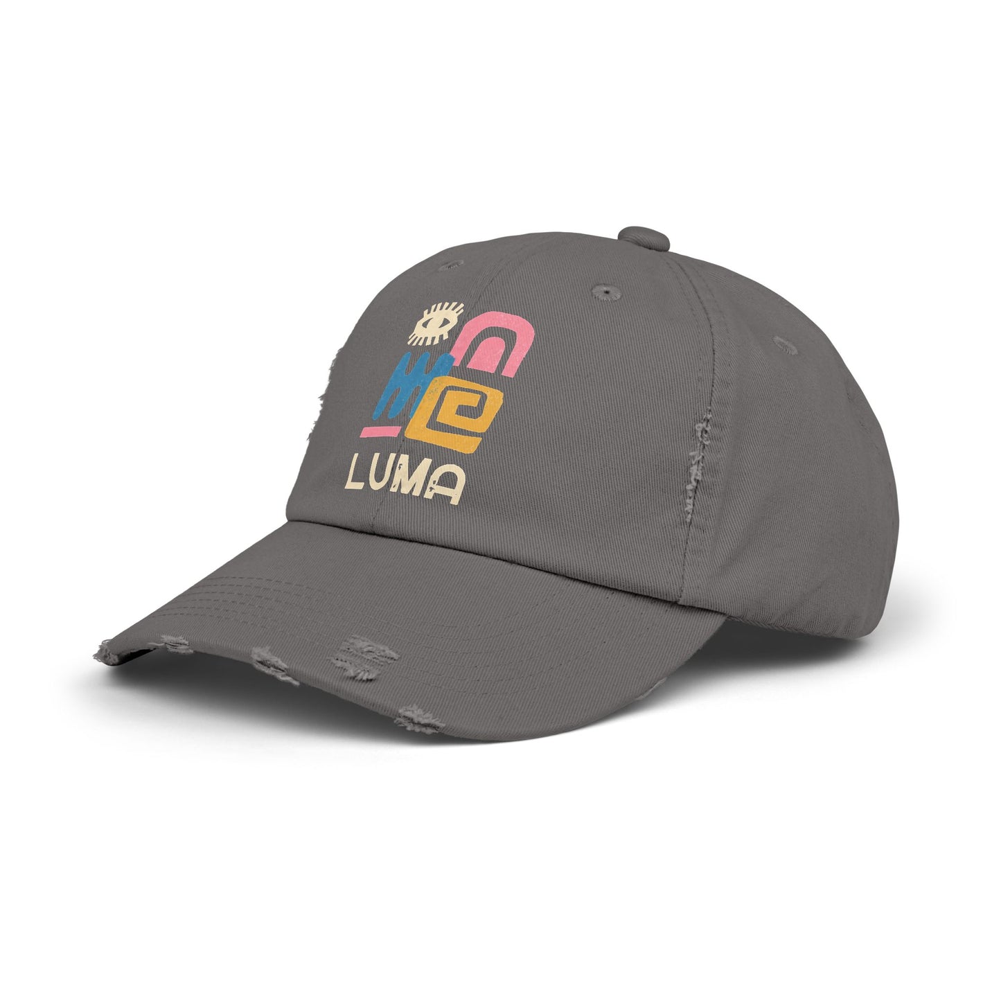 Unisex Distressed Cap with Colorful LUMA Design, Trendy Hat, Casual Wear, Gift for Him/Her, Summer Accessory, Everyday Style