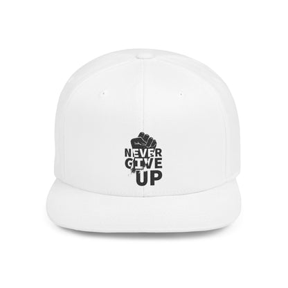 Never Give Up Flat Bill Snapback Cap, Motivational Hat, Streetwear Accessory, Gift for Him/Her, Unisex Fashion