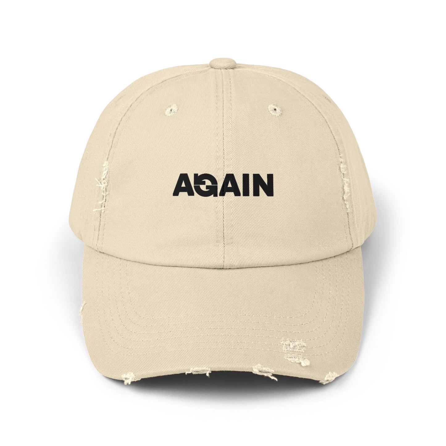 Distressed Cap with 'AGAIN' Design, Casual Hat, Vintage Unisex Cap, Gift for Her, Everyday Wear, Street Style Accessory