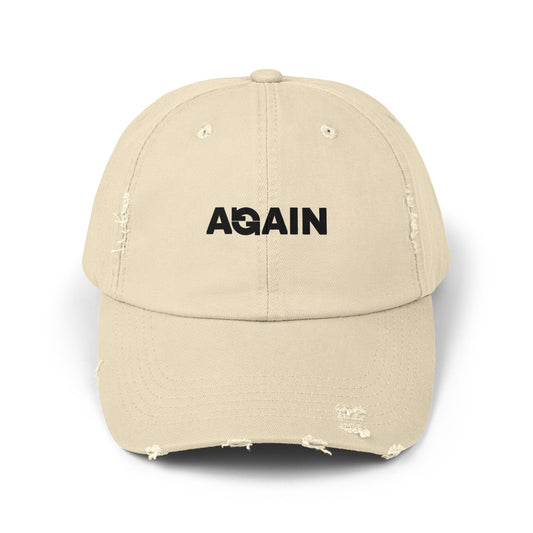 Distressed Cap with 'AGAIN' Design, Casual Hat, Vintage Unisex Cap, Gift for Her, Everyday Wear, Street Style Accessory