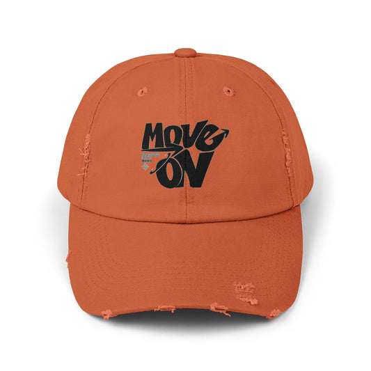 Motivational Distressed Cap: Move On, Casual Hat, Outdoor Gear, Gift for Graduates, Trendy Accessories