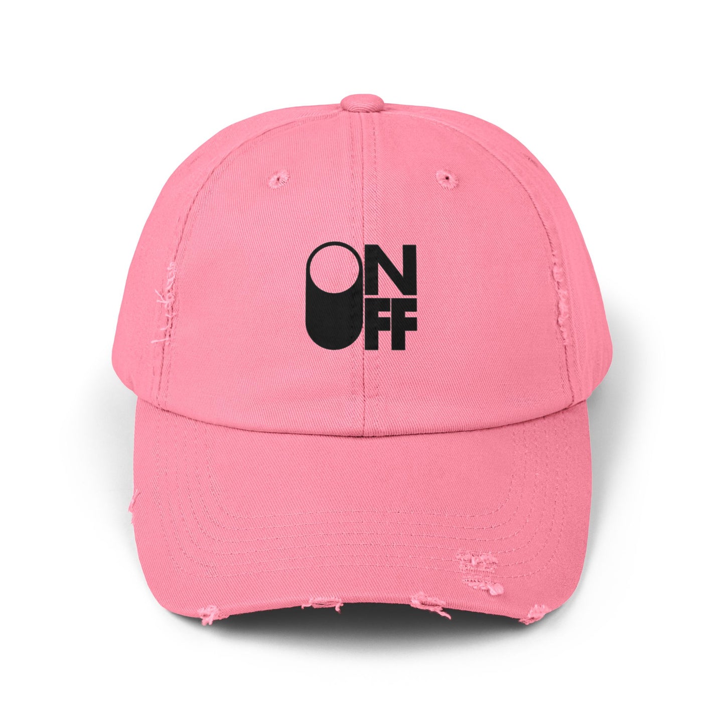 Distressed Unisex Cap with 'ON/OFF' Design, Casual Fashion Accessory, Ideal for Gifting, Everyday Wear, Summer Outings, Trendy Headwear