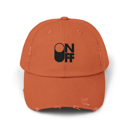 Distressed Unisex Cap with 'ON/OFF' Design, Casual Fashion Accessory, Ideal for Gifting, Everyday Wear, Summer Outings, Trendy Headwear