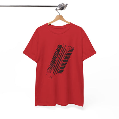 Stylish Heavy Cotton Tee with Bold Tire Track Design | Casual Wear, Streetwear, Gift for Car Lovers, Trendy T-Shirt, Everyday