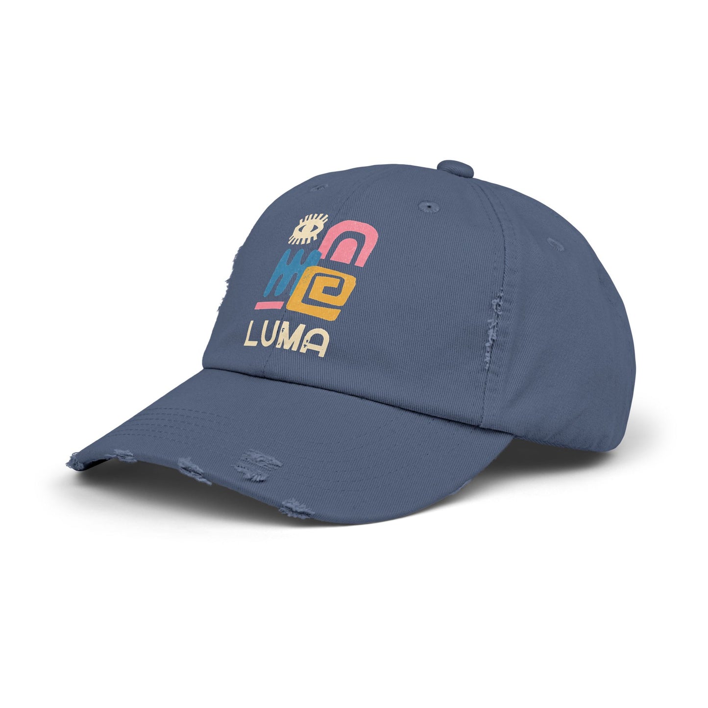 Unisex Distressed Cap with Colorful LUMA Design, Trendy Hat, Casual Wear, Gift for Him/Her, Summer Accessory, Everyday Style