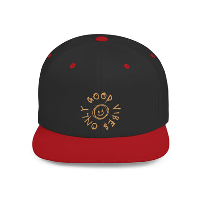 Good Vibes Only Flat Bill Snapback Hat, Cool Casual Cap for Summer, Trendy Streetwear, Gift for Teens and Adults, Stylish Accessory