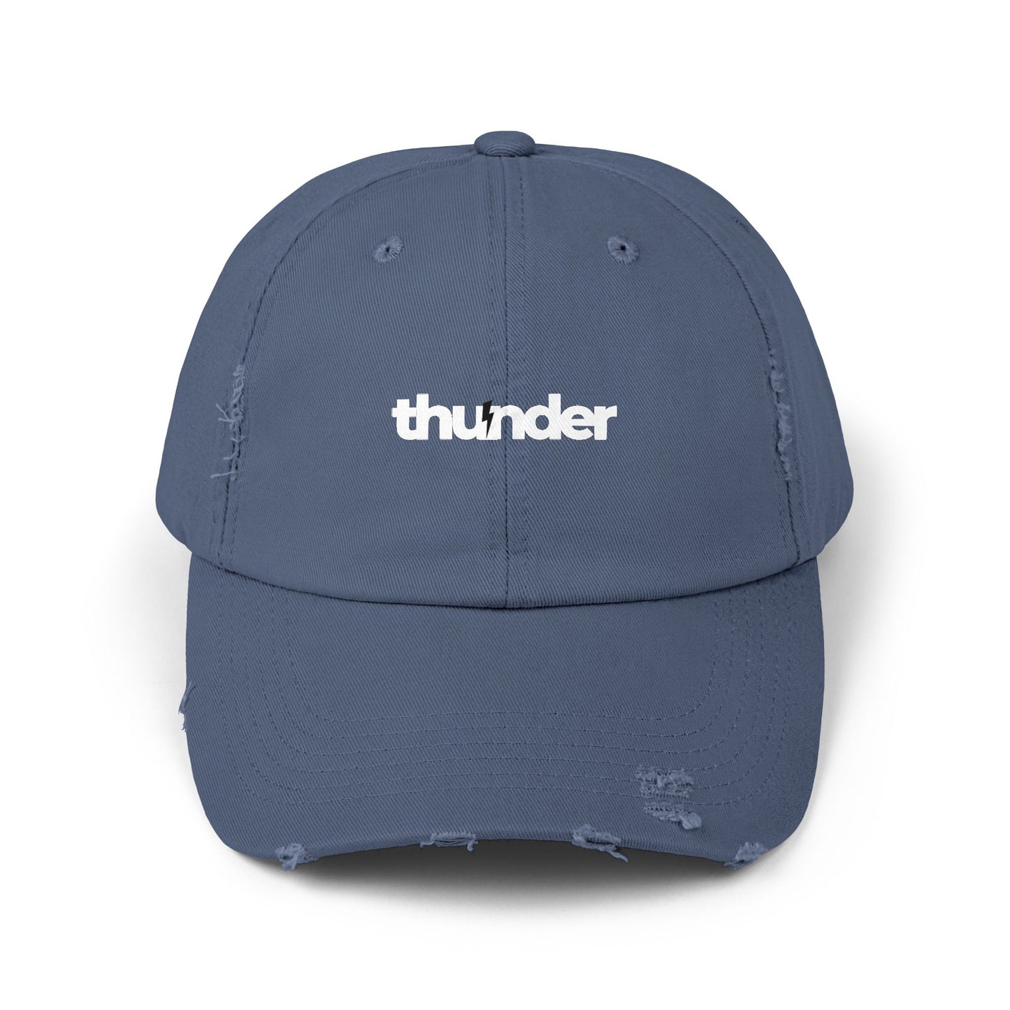 Unisex Distressed Cap with 'thunder' Text | Casual Streetwear Hat, Gift for Him/Her, Cool Summer Accessory, Trendy Outdoors Hat