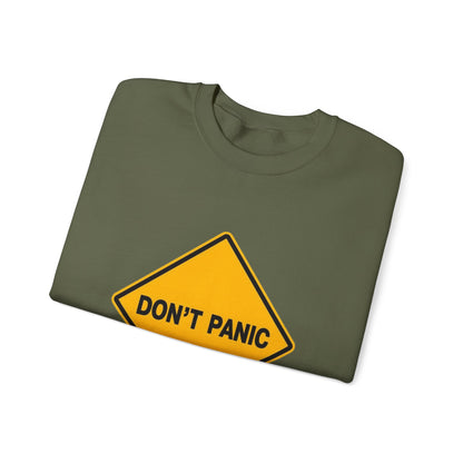 Don't Panic Sweatshirt - Cozy Unisex Heavy Blend Crewneck for Chill Days, Gift for Friends, Stress Relief, Casual Style, Everyday Comfort
