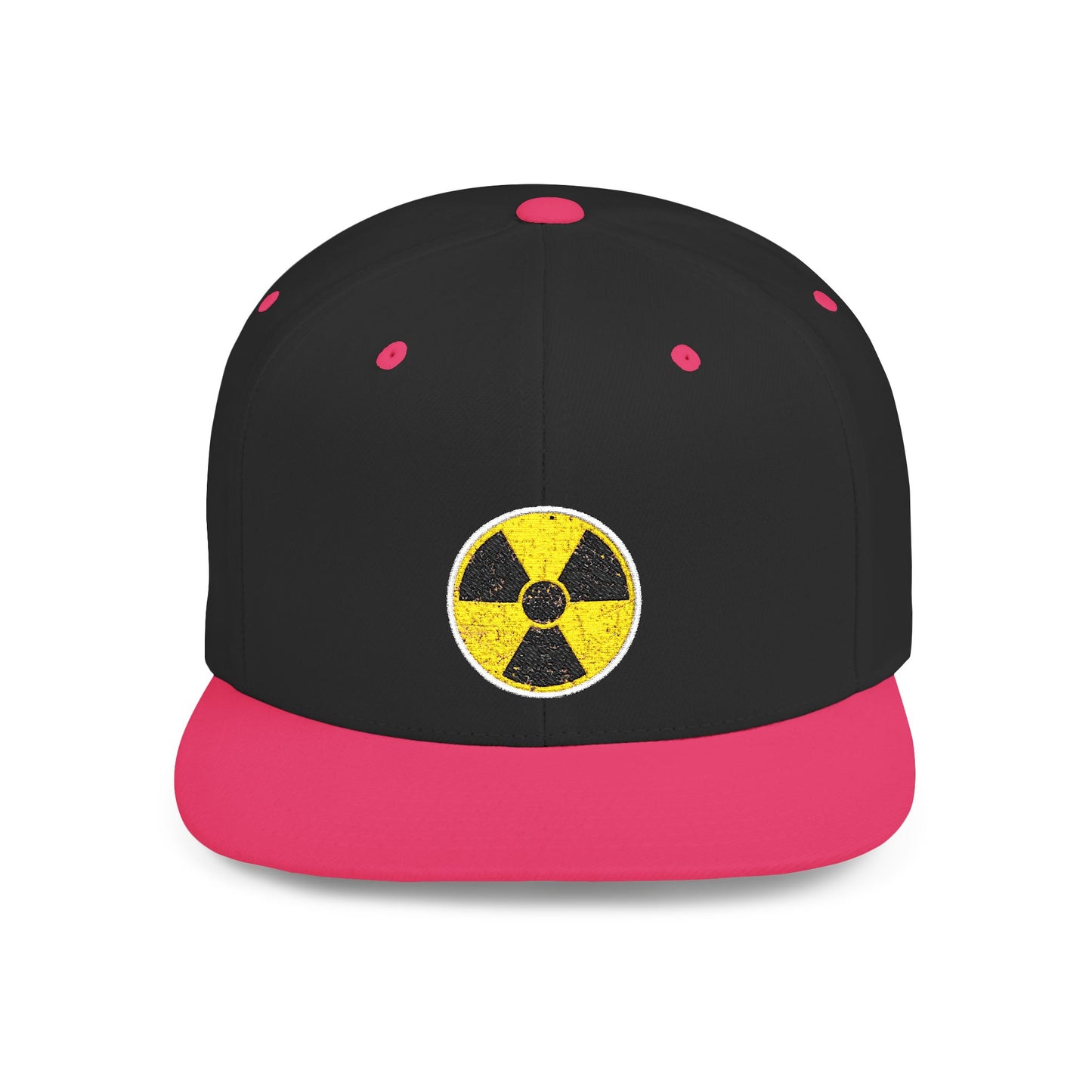 Radiation Symbol Flat Bill Snapback Cap, Trendy Adjustable Hat, Streetwear Accessory, Summer Festival Gear, Unique Gift for Him/Her