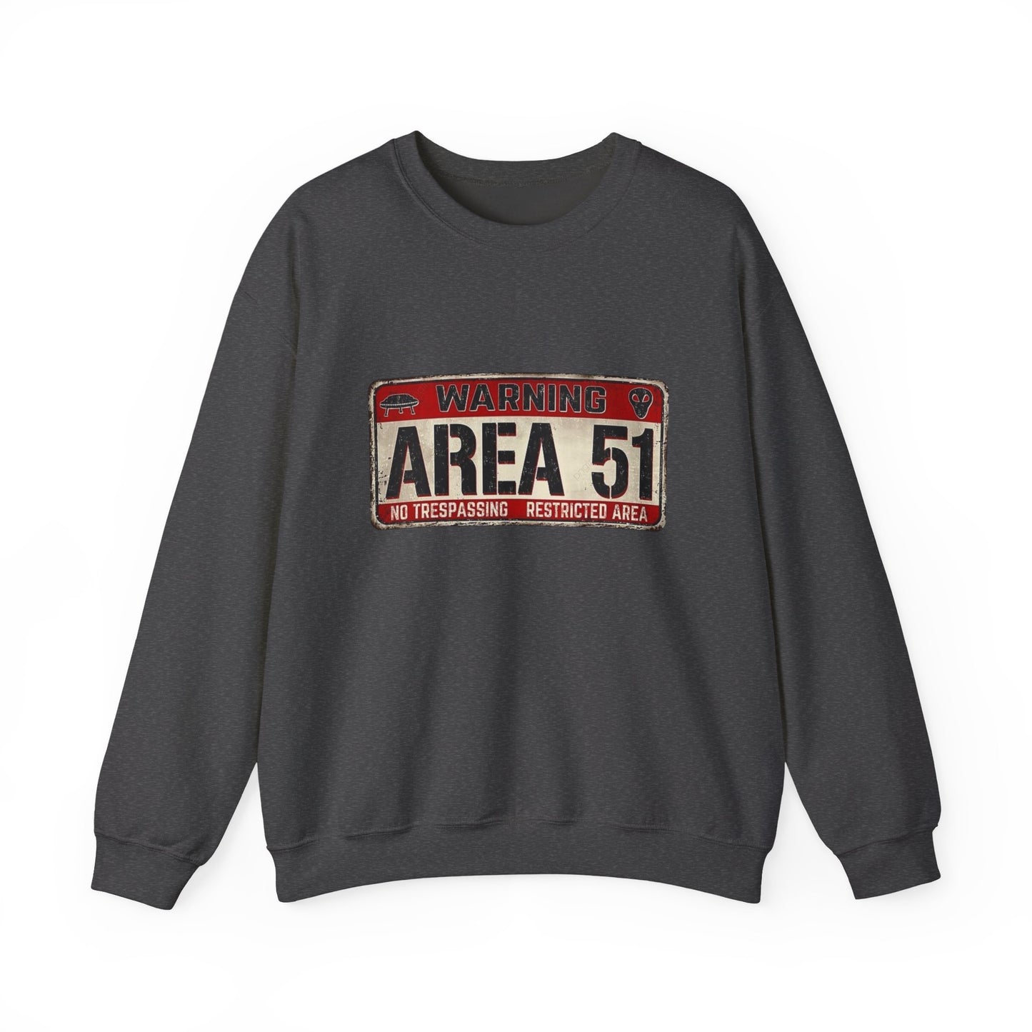 Area 51 Warning Crewneck Sweatshirt - Unisex Fashion, Urban Style, Casual Comfort, Alien Enthusiast Gift, Halloween Costume