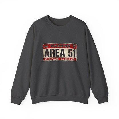 Area 51 Warning Crewneck Sweatshirt - Unisex Fashion, Urban Style, Casual Comfort, Alien Enthusiast Gift, Halloween Costume